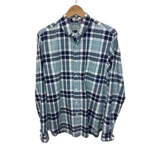 J.Crew Mens Shirt Green Blue Plaid Long Sleeve Button Down L7266 Classic Medium